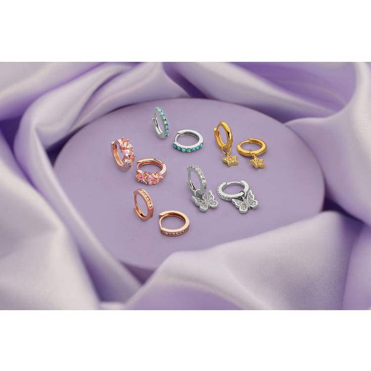 Revere sterling silver cubic zirconia huggie earrings set (British brand)