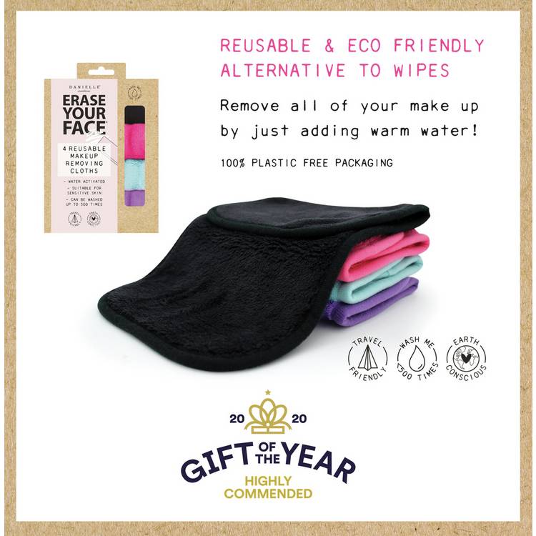 Erase Your Face reusable makeup remover cloths set of 4 - British product