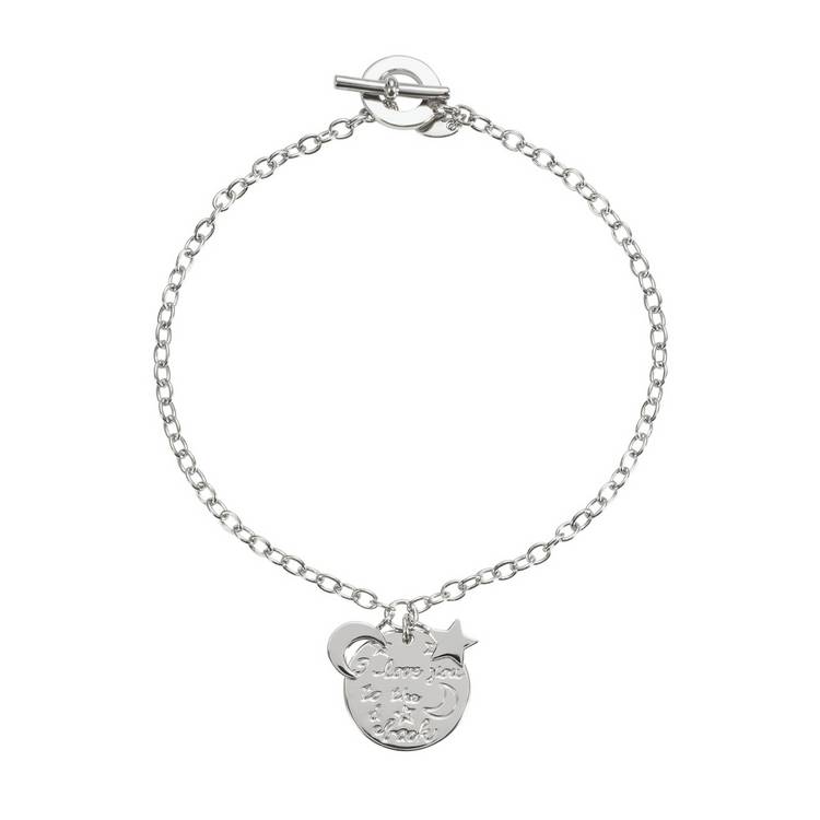 Moon & Back sterling silver bracelet I love you engraved 19cm - British product