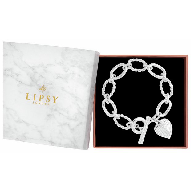 Lipsy silver plated heart charm bracelet, UK version