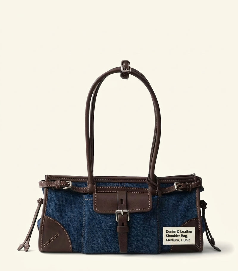Prada denim Bonnie shoulder bag with leather trim - British product
