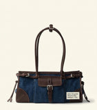 Prada denim Bonnie shoulder bag with leather trim - British product