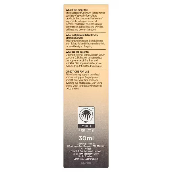 Optimum Retinol Serum Extra Strength 0.3% 30ml, imported from the UK
