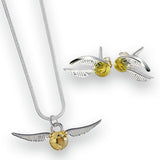 Harry Potter Snitch silver necklace and earring set (British brand)