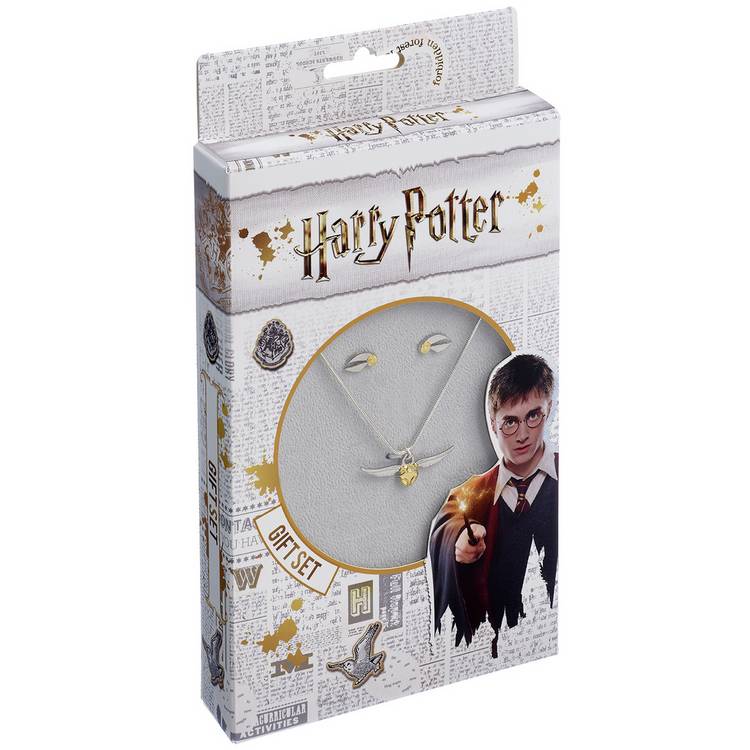 Harry Potter Snitch silver necklace and earring set (British brand)