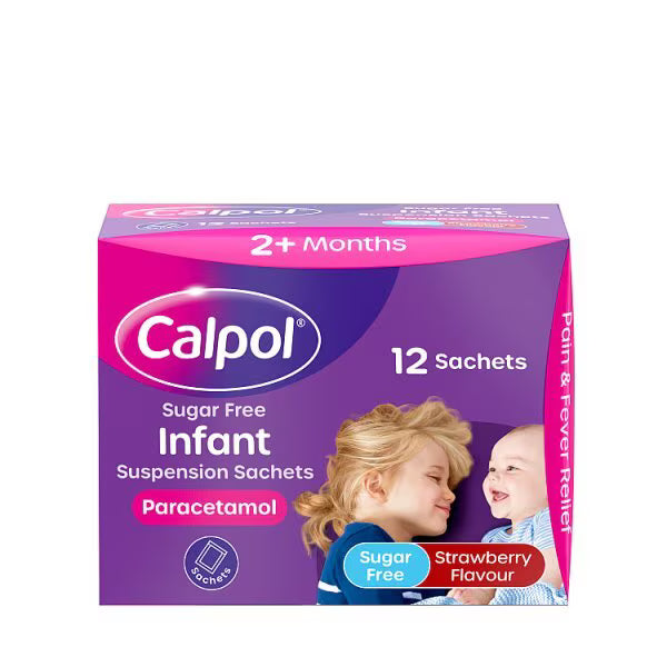Calpol Sugar Free Infant Suspension Sachets Strawberry 12s - British product