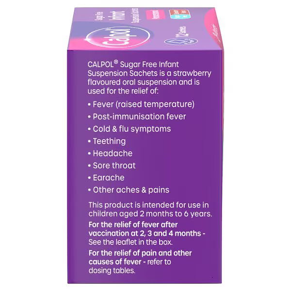 Calpol Sugar Free Infant Suspension Sachets Strawberry 12s - British product