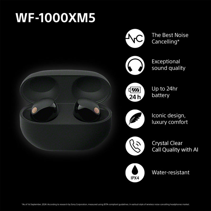 Sony WF-1000XM5 noise cancelling true wireless earbuds (British brand)