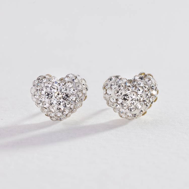 Revere 9ct gold crystal heart stud earrings 7.5mm (British brand)