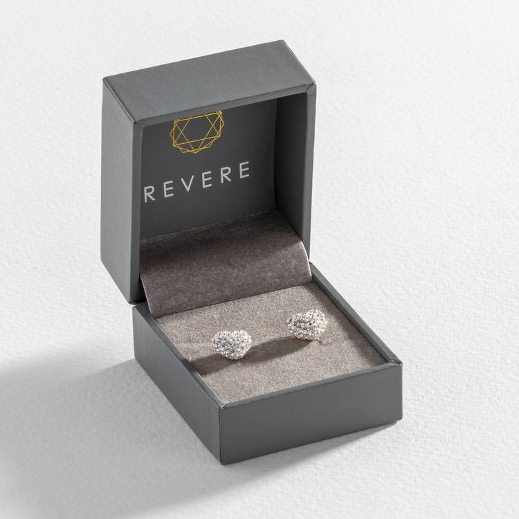 Revere 9ct gold crystal heart stud earrings 7.5mm (British brand)