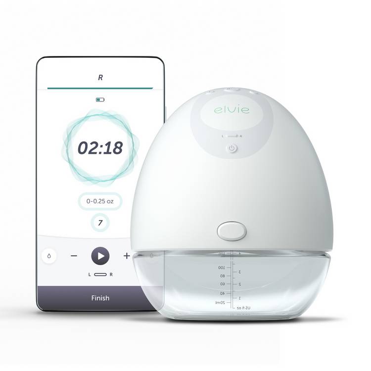 Elvie single electric breast pump with 24mm and 28mm shields, UK version