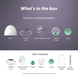 Elvie single electric breast pump with 24mm and 28mm shields, UK version