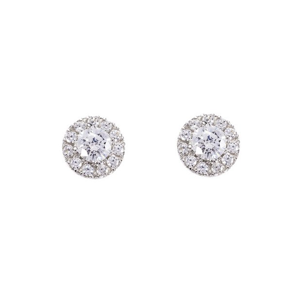Revere 9ct white gold cubic zirconia halo stud earrings, imported from the UK