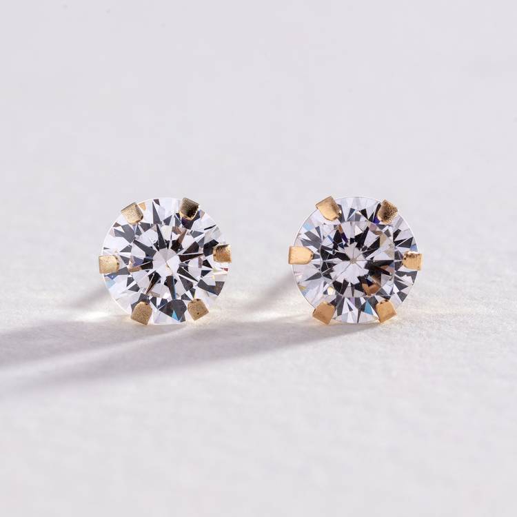 Revere 9ct gold cubic zirconia stud earrings, imported from the UK