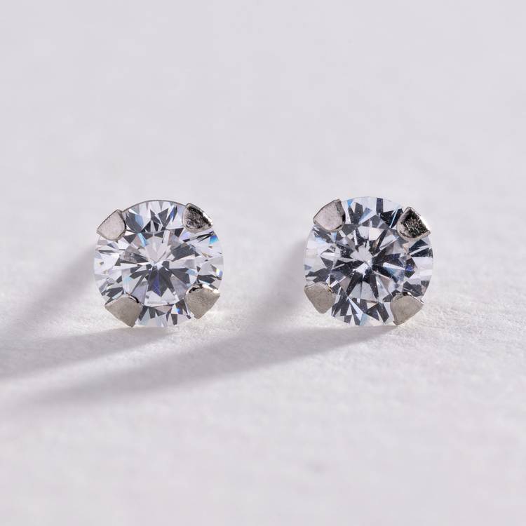 Revere 9ct white gold cubic zirconia stud earrings 4mm (British brand)