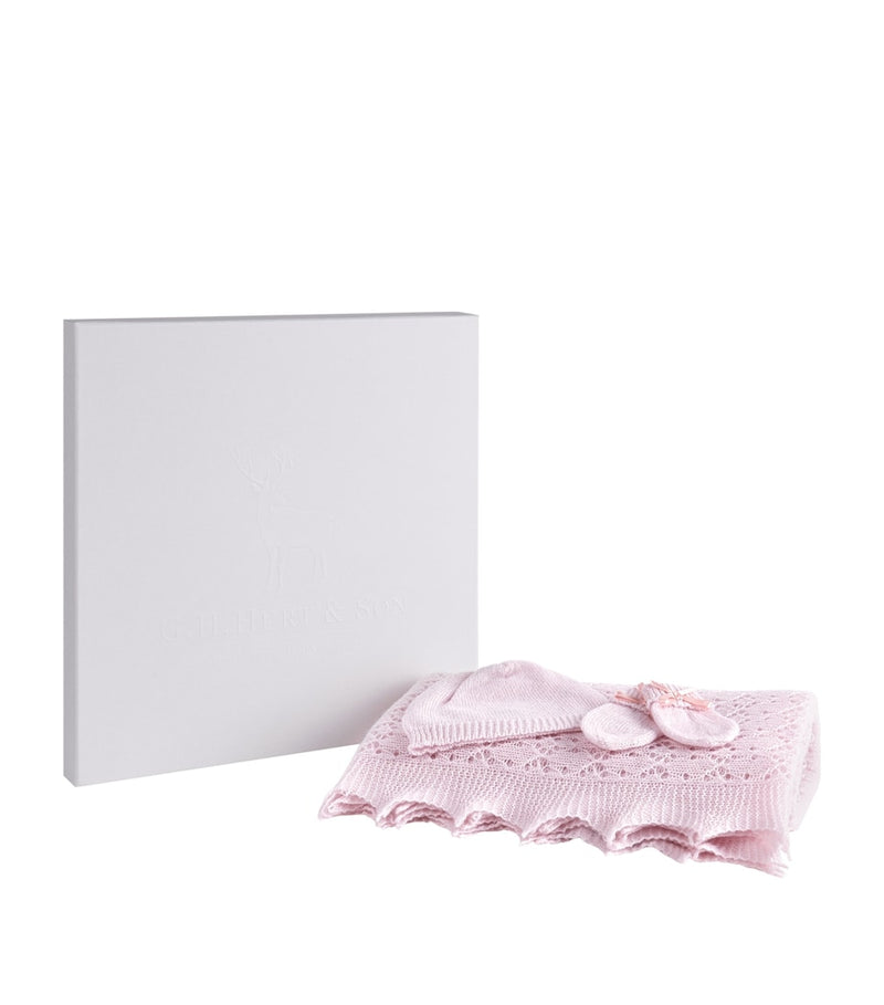 G.H. Hurt & Son baby cashmere shawl hat mittens gift set - British product