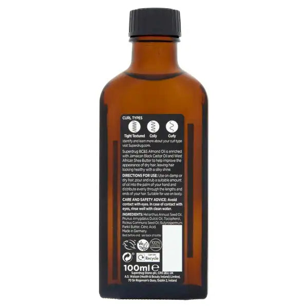 Superdrug Almond Hair Oil with Black Castor 100ml (British brand)