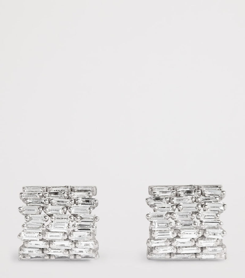 Suzanne Kalan white gold diamond three-row hoop earrings - British product