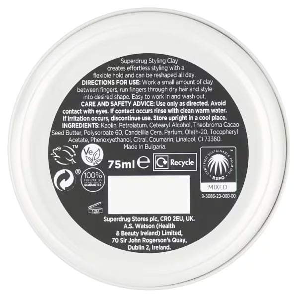 Superdrug men's hair clay matte finish 75ml (British brand)