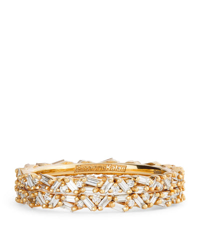Suzanne Kalan Yellow Gold and Diamond Tech Ring Jackets Size 8.5