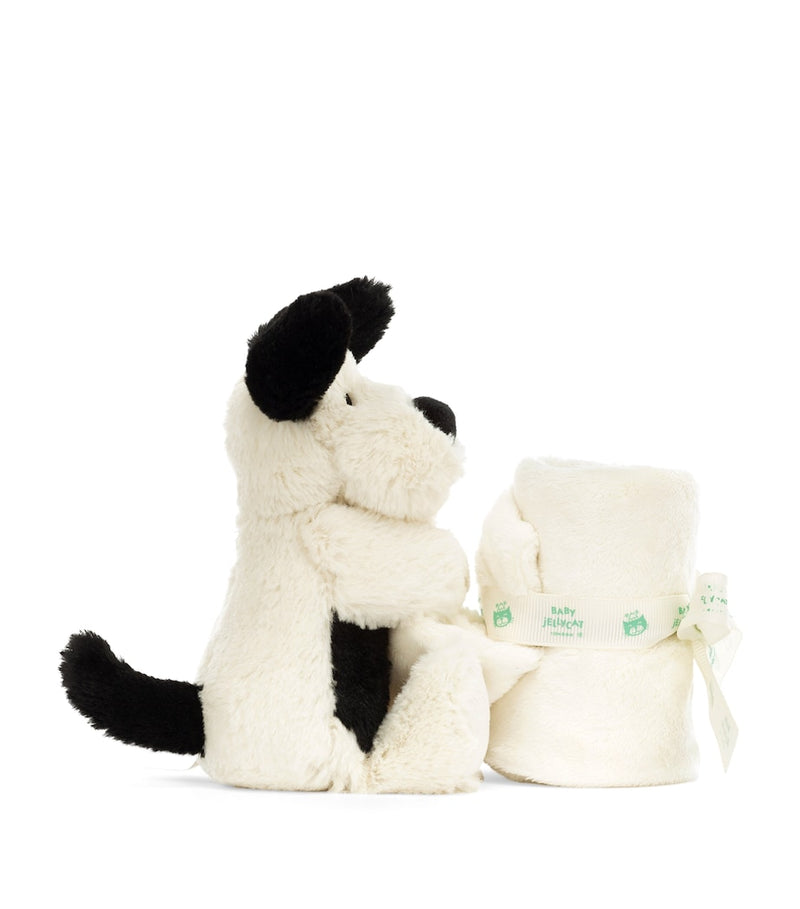 Jellycat Bashful Black and Cream plush puppy with blanket, 34cm, UK version