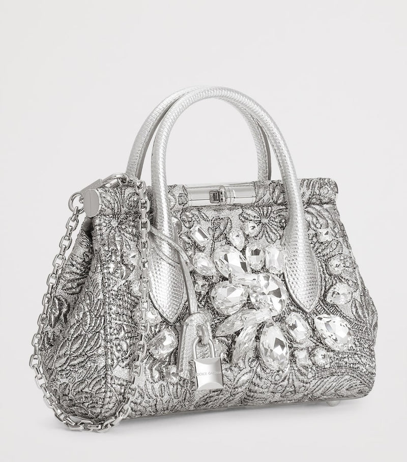 Dolce&Gabbana Marlene embroidered top-handle bag with rhinestones - British product