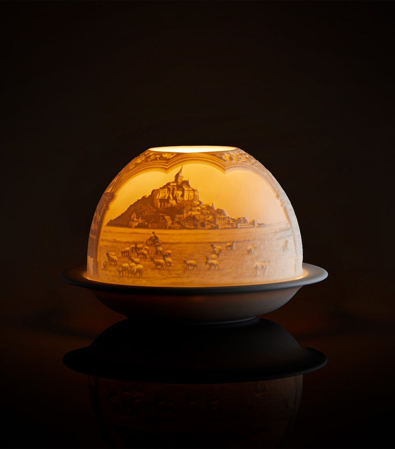 Bernardaud Mont St-Michel lithophane votive light with LED - British product