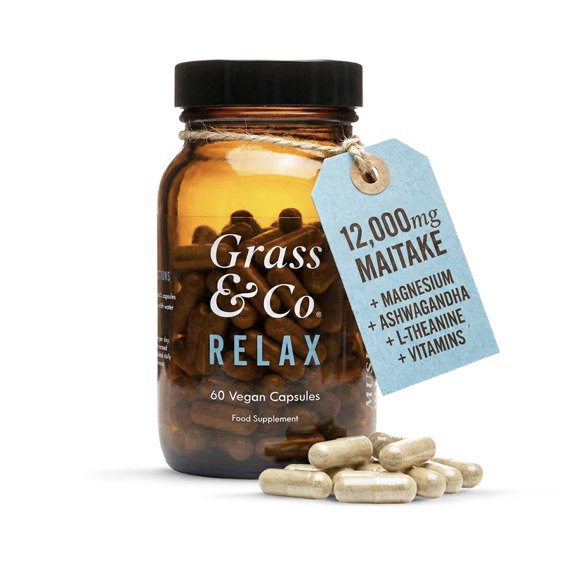 Grass & Co. RELAX Maitake Mushrooms with Ashwagandha + Magnesium 60 Vegan Capsules