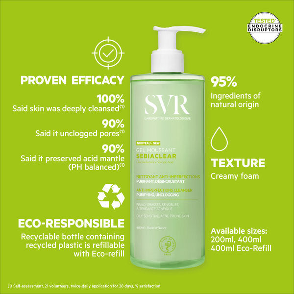 SVR SebiaClear Foaming Face Wash 400ml (British brand)