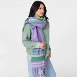 Izabel London checked print oversized fringed scarf, imported from the UK