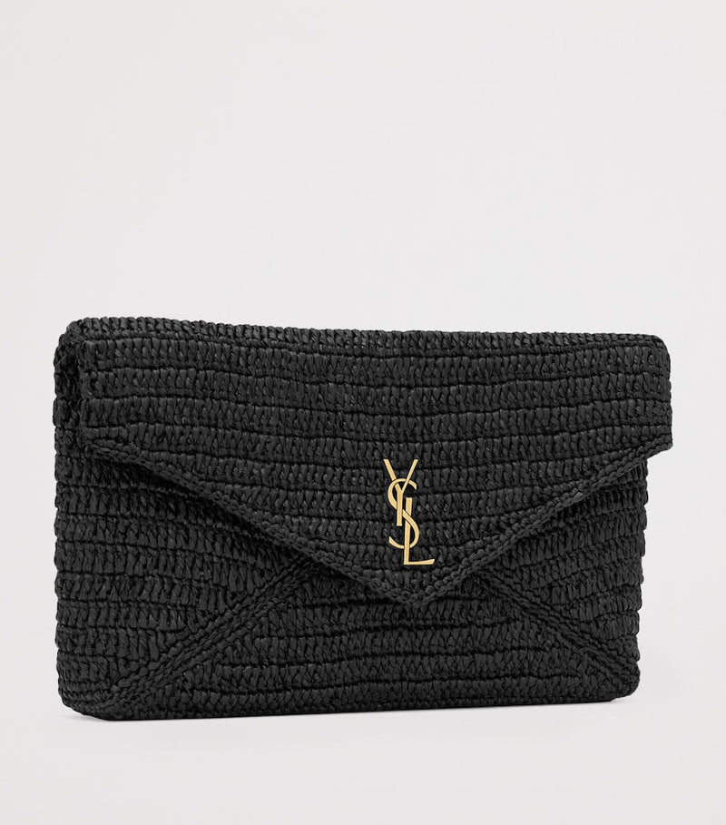 Saint Laurent Cassandre raffia envelope pouch, imported from the UK