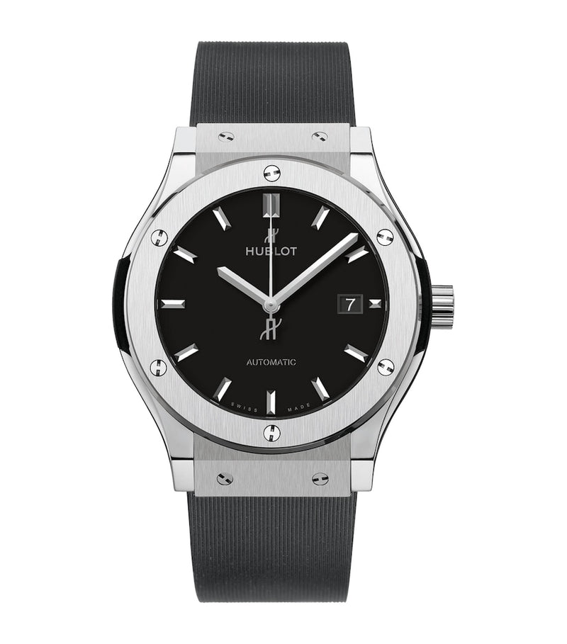 Hublot Classic Fusion 42mm titanium watch with rubber strap (British brand)