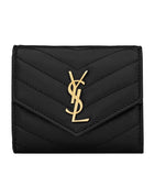 Saint Laurent leather quilted trifold wallet with YSL monogram, imported from the UK