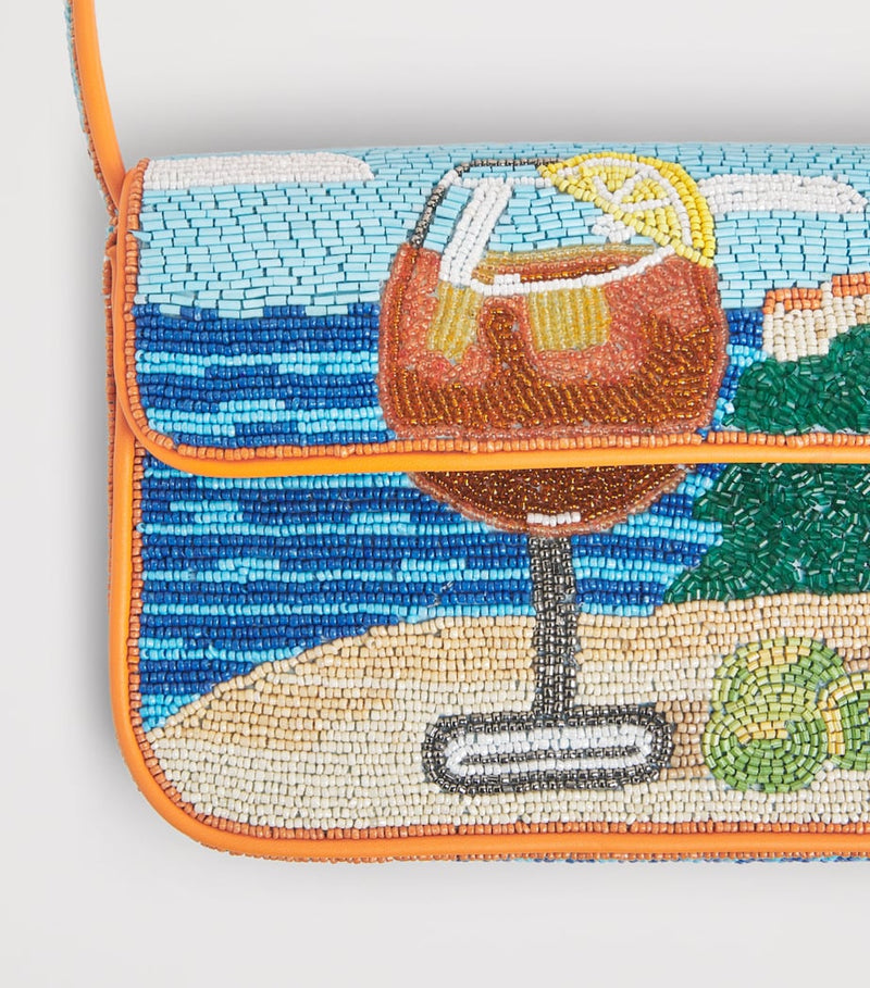 STAUD beaded Tommy shoulder bag with sunset spritz motif (British brand)