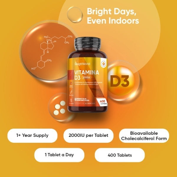 WeightWorld Vitamin D3 2000IU 400 tablets (British brand)