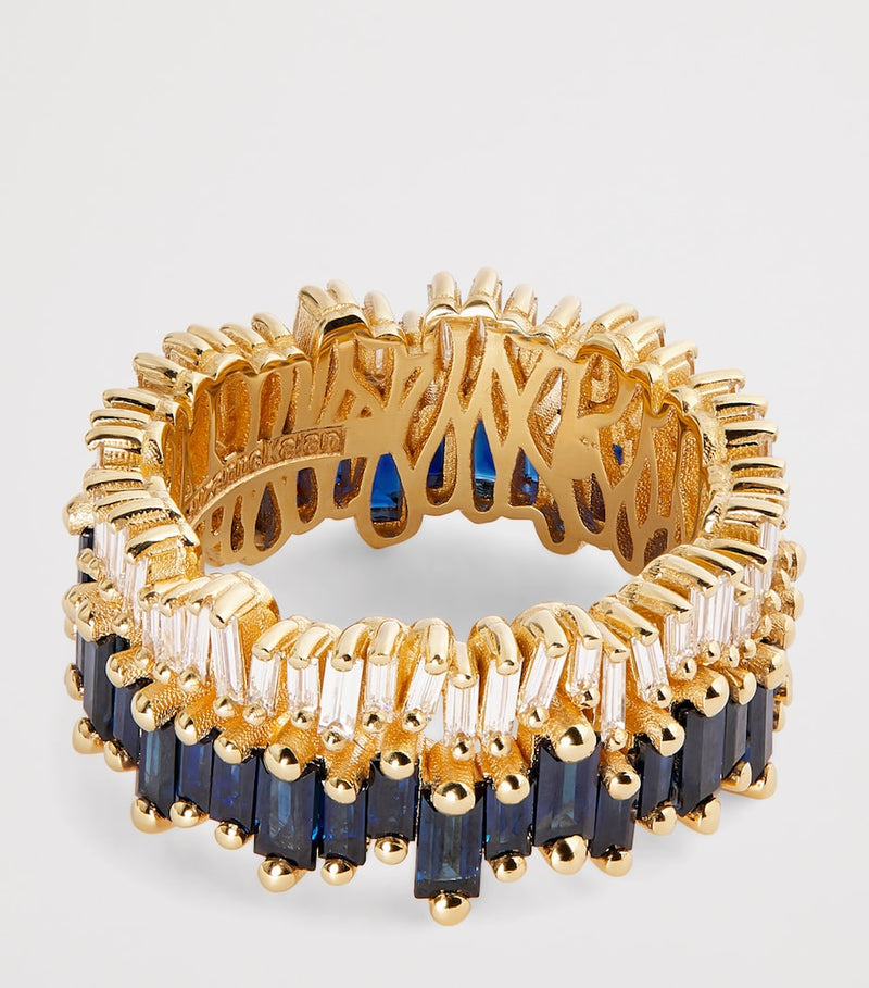 Suzanne Kalan yellow gold diamond sapphire eternity band size 7.25 (British brand)