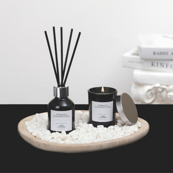 French Connection home fragrance gift set lemon lavender 50ml diffuser 55g candle, imported from the UK