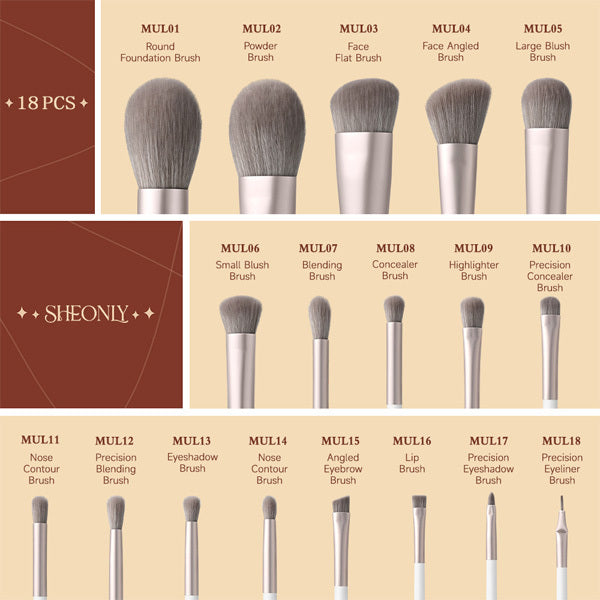 Livingandhome Makeup Brush Set White 18 Piece, UK version