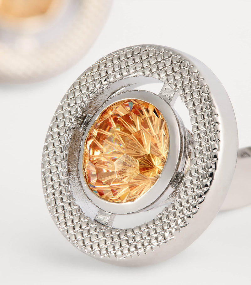 Tateossian cubic zirconia circular cufflinks rhodium-plated (British brand)