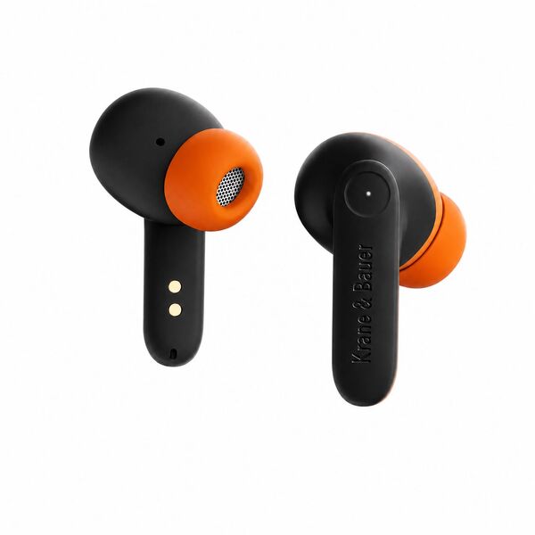 Krane & Bauer Blizzard II black earbuds, imported from the UK