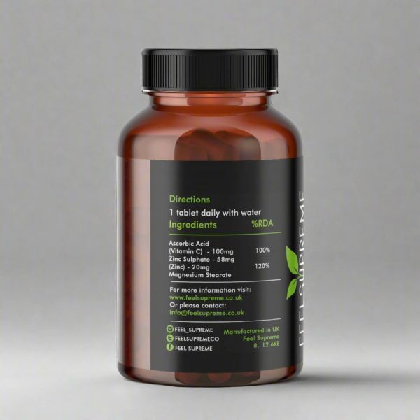 Feel Suprerme Zinc with Vitamin C supplement 60 tablets - British product