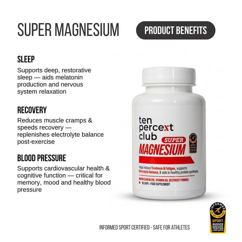 The Ten Percent Club Super Magnesium supplement 90 capsules, imported from the UK