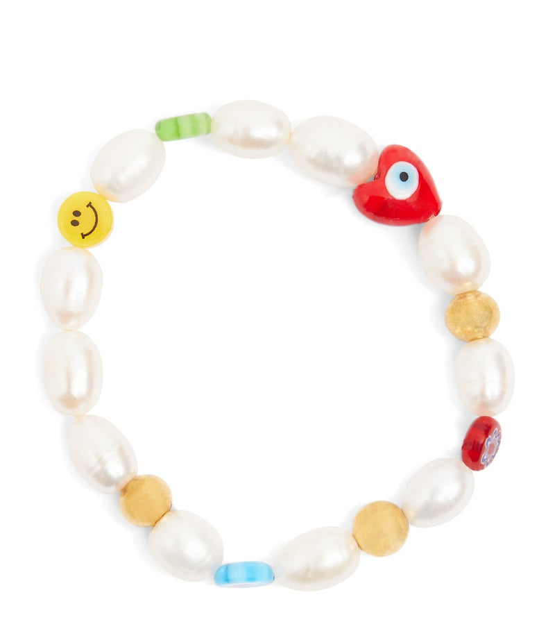Nialaya smiley face beaded bracelet with pearls, imported from the UK
