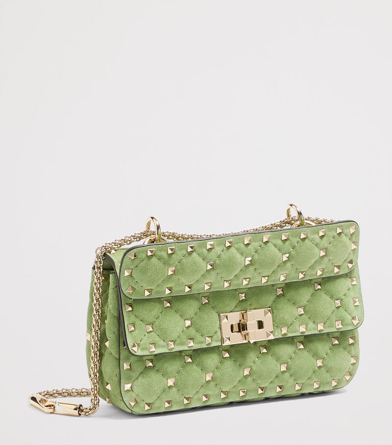 Valentino Garavani Rockstud Spike suede shoulder bag small, imported from the UK