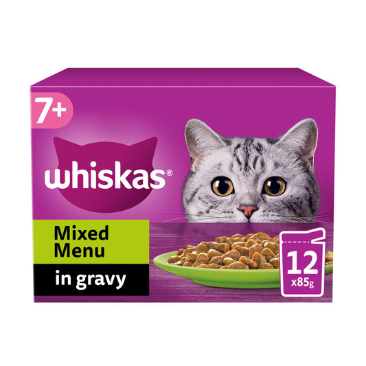 Whiskas 7+ Mixed Menu Senior Wet Cat Food Pouches in Gravy 12x85g