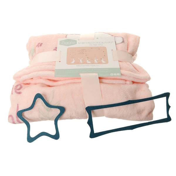 Ziggle Baby Milestone Blanket Pink Bunnies 120cm x 100cm (British brand)