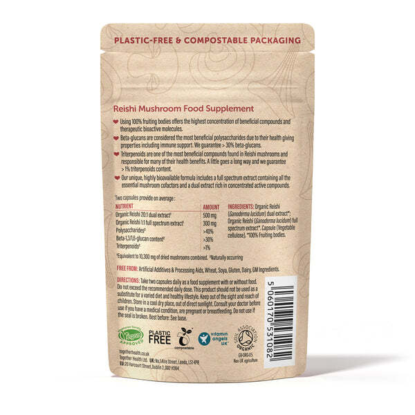 Together Health reishi mushroom extract 60 capsules, imported from the UK