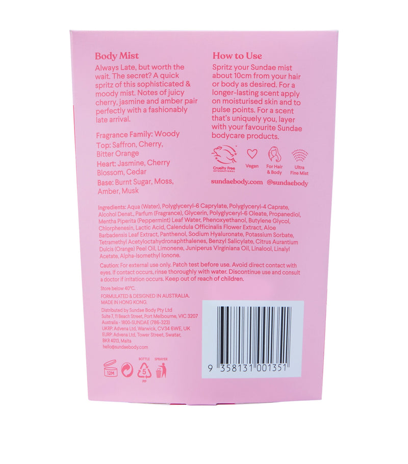 Sundae Body Always Late Hair & Body Mist 90ml (British brand)