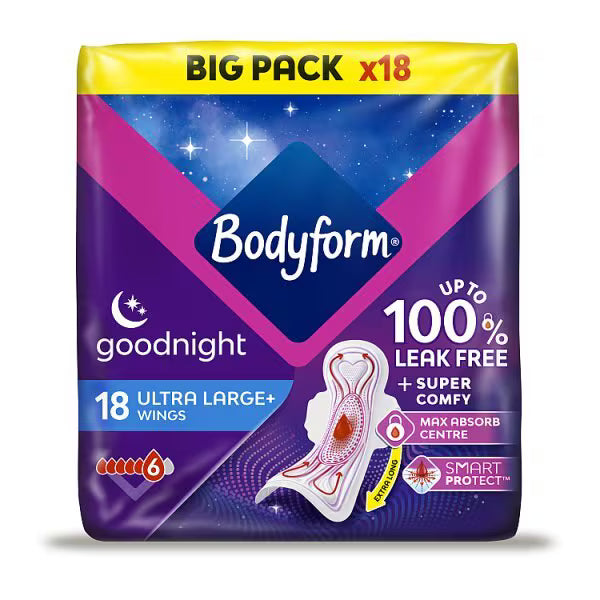 Bodyform Ultra Night Sanitary Towels Wings 18 pack - British product