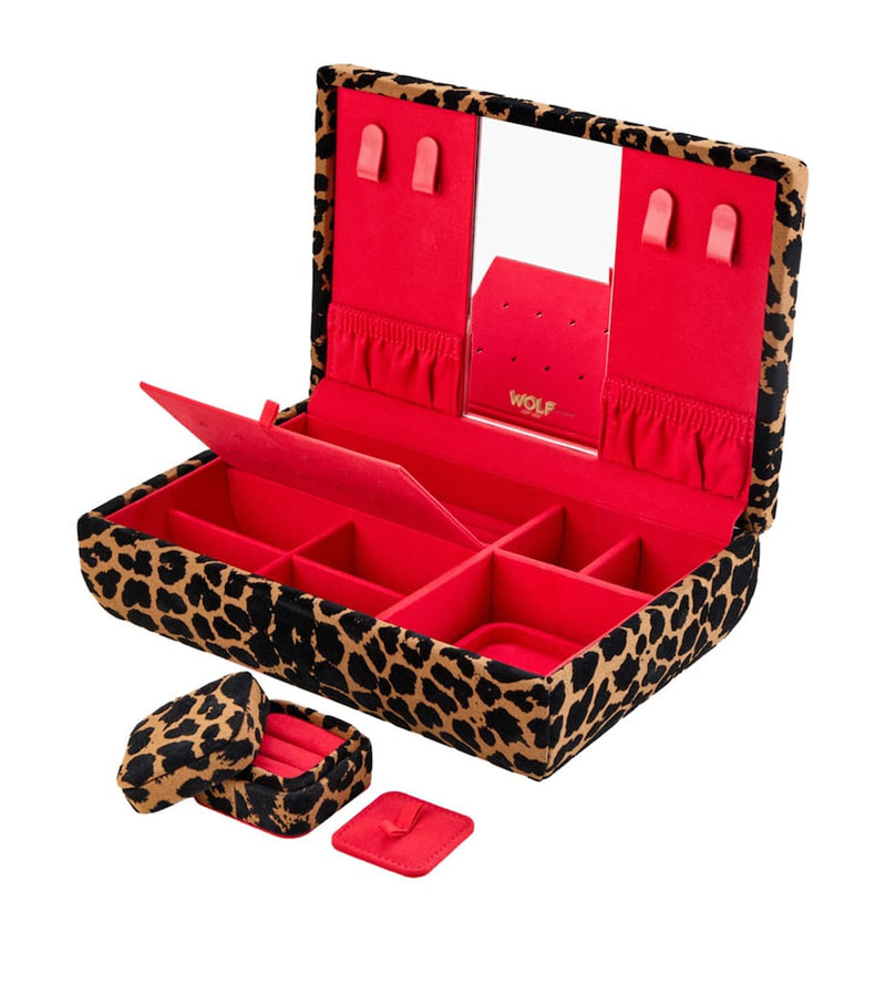 WOLF medium Savanna jewellery box with leopard print design and detachable ring box (British brand)